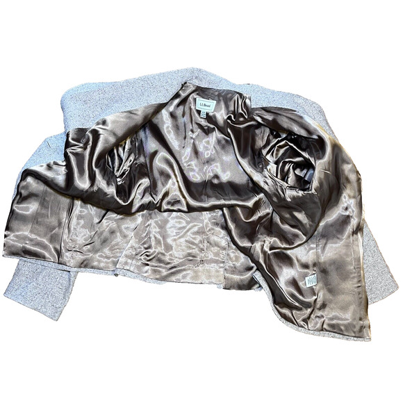 LL Bean Blazer 3 Button Jacket Women's Large Wool Lined Silk Blend Herringbone - Picture 12 of 16